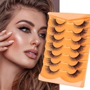 Heasy Fox Eye Lashes, Wispy false Eyelashes D Curl Mink Lashes Fluffy false Lashes Natural Look Cat Eye Lashes Strip Pack 7 Pairs, Black Black