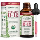 LiveWise Naturals B12 Vitamin Drops Non-GMO, Organik Bioaktif pla for Energy, Clarity, Focus, and Easy Abxia, Adenosylcobalamin & Torchcobalamin Supplement, Vegan, Gluten-Free, Dairy-Free
