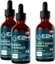 E2H: Reishi (2 Pack) & Lion's Mane Extracts - Energy, Longevity, Cognitive Sharpness, Immunity - Non-GMO, Vegan - 2 Fl Oz Her (6 Fl Oz Total) - Sche