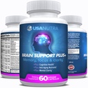 Brain Support Plus for Memory and Focus, Supports Healthy Short Term and Long Term Memory, 1000mg per Day, Made in the USA