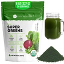 Kate Naturals Organic Super Greens Toz. Daily Greens Superfood Mix with Probiyotiks & Fiber for Smoothies and Juice (30 Services, 8oz, Natural)