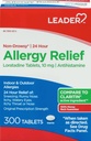 Leader 24 Hour Allergy Relief, Non-Drowsy, Loratadine 10mg, Antihistamine, Original Prescription Strength, Sinus Relief, Indoor and Outdoor, Counteract Allergy, 300 Tablets