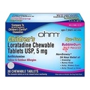 Ohm Children's Allergy Medicine, Loratadine 5mg, Chewable Tablets (30 Count) Bubblegum Flavor, Non-Drowsy Antihistamine, 24-Hour Allergy Relief for Runny Nose, Watery Eyes, Itchy Throat & Nose
