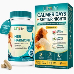 UltaLife Her Harmony Menopause Supplements for Women - Hot Flashes Menopause Relief & Hormon Balance for Women - Contains Black Cohosh, Dong Quai, Red Clover & More - Estrogen Free - 120 Capsules