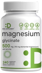 Magnezyum Glycinate 500 mg, 240 Veggie Capsules | 100% Chelated for Easy Abors | Essential Mineral Supplement for Muscle, Sleep, & Heart Health*