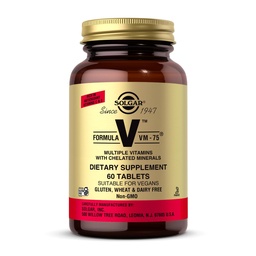 Solgar Formula VM-75, 60 Tablet - Chelated Minerals ile Çokvitamin - A, B6, B12, C, D, E - Biotin, Magnezyum, Kalsiyum, Iron, çinko - Vegan, Gluten Free, Dairy Free, Kosher - 60 Hizmetler