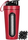 Protein Shaker Bottle, Stainless Steel Shaker Cup, Sports Mixer Water Bottle, Visible Window, Leak Proof, No BPA with Mixing Ball for Gym Fitness Workout, 28 Ounce, Red