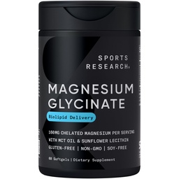 Sports Research® Magnezyum Glycinate - Destekler Restful Sleep & Enzymatic Processes - 160 mg Chelated - Liquid Softgel - 60 Count