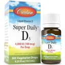 Carlson Super Daily D34.000 IU (100 mcg), Kalp ve Immune Health, Teeth & Bone Strength, Unflavored, 365 Drops