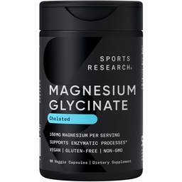 Sports Research® Magnezyum Glycinate - Destekler Restful Sleep & Enzymatic Processes - 160 mg Chelated - Vegan Capsule - 90 Count Count Count