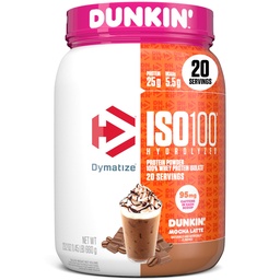 x Dunkin' Mocha Latte ISO100 Whey Protein Tozu, 95 mg Caffeine, 25g Protein, 5.5g BCAAs, 120 Cal., Gluten Free, 1g Fat, 1g Sugar, 3g Carb (20 hizmet)