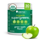 Zena Nutrition Organic Super Greens Toz, 70+ Superfoods, 0 Sugar, 3G Fiber, Spirulina, Chlorella, Mushrooms, Prebiyotiks/Probiyotiks, Digestive Enzymes for Gut Health, Green Apple, 30 Services