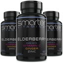 (3 Pack) Smarter Elderberry Capsules + Vitamin C + Ginger & çinko, Herbal Supplement, Güçlü Black Elder Berry Antioksi Vitamin, 180 Vegan Pills