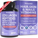 27-in-1 Hair Skin and Nails Vitamins (6810mg) with Biotin 10000mcg - Collagen Supplements for Men and Women - Keratin Supplements with Probiotics and Saw Palmetto, 90ct